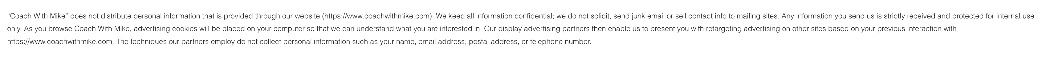 Website privacy and retargeting disclaimer